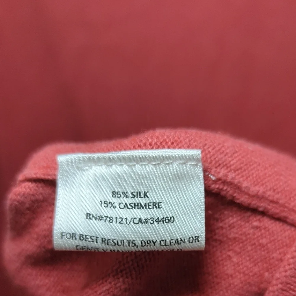 Eileen Fisher Silk Cashmere Sweater Deep Coral Pink Tunic V-neck Women's Size L